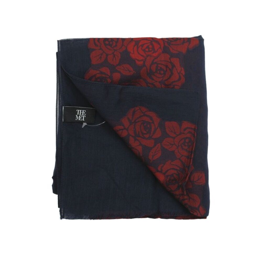 The Met Womens Silk Blend Floral Print Scarf Navy Blue Red Size One Size